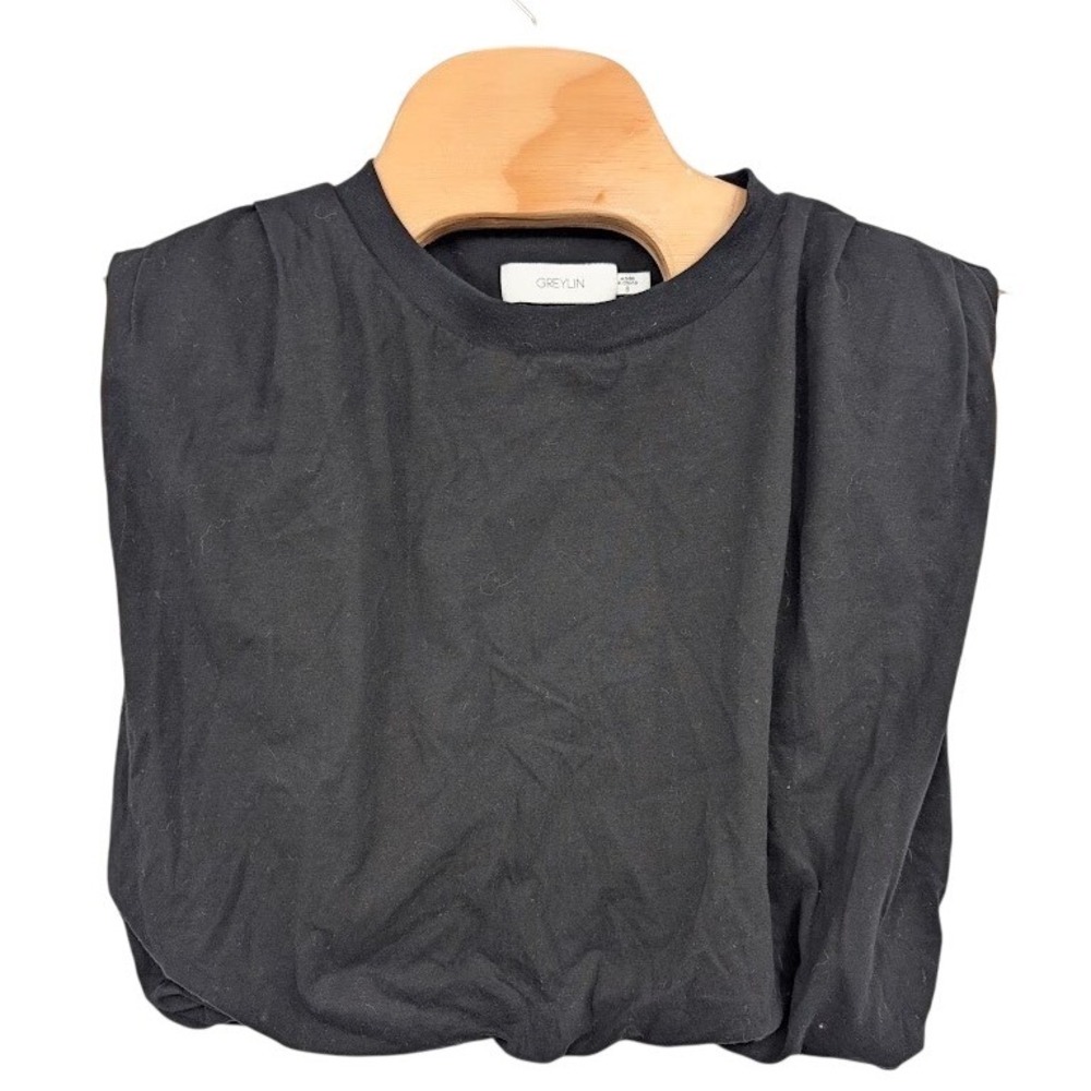 Greylin Alisa Padded Shoulder Jersey Bubble Top sleeveless‎ black Women's sz S